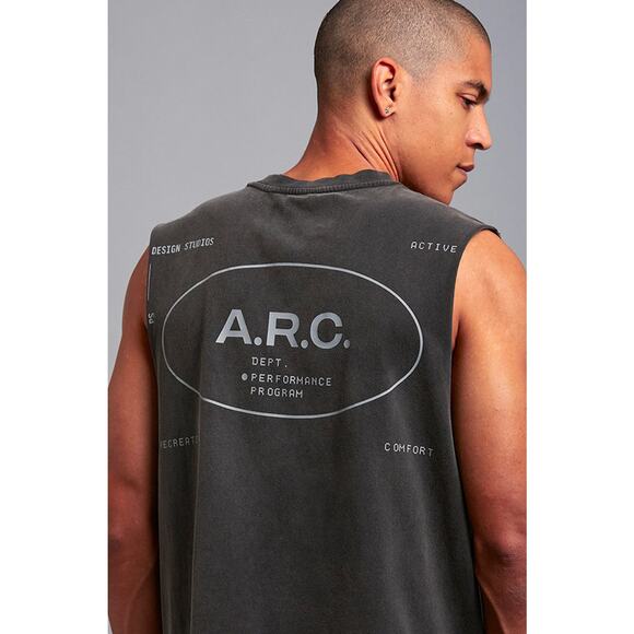 A.R.C Vintage Wash Comfort Cut Off Black Muscle T-Shirt - Picture 5 of 12